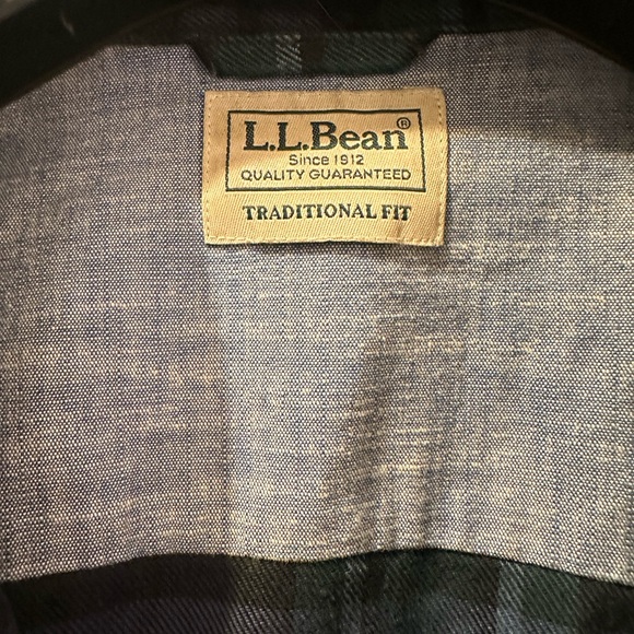 L.L. Bean Men's Navy and Teal Plaid Shirt - Picture 2 of 3